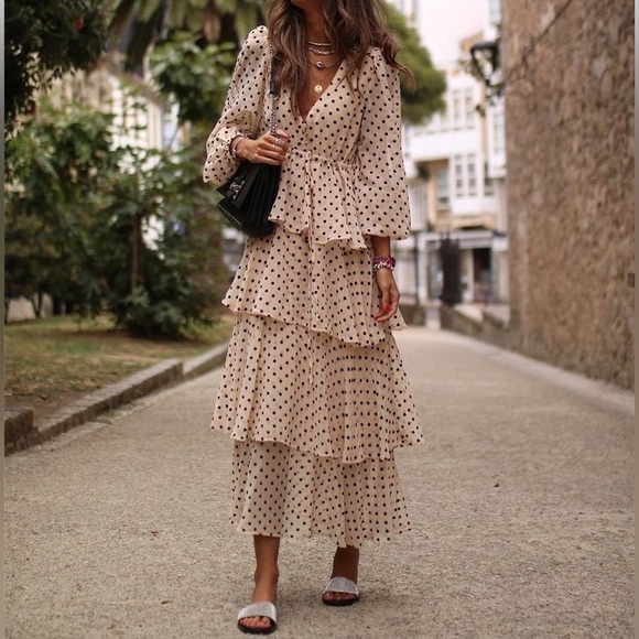 Zara Polka Dot Tiered Dress - Picture 2 of 9
